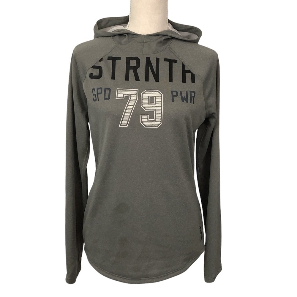 REEBOK PLAY DRY Sweatshirt Boys Size Medium Gray Hood Pullover Hoodie Stretchy